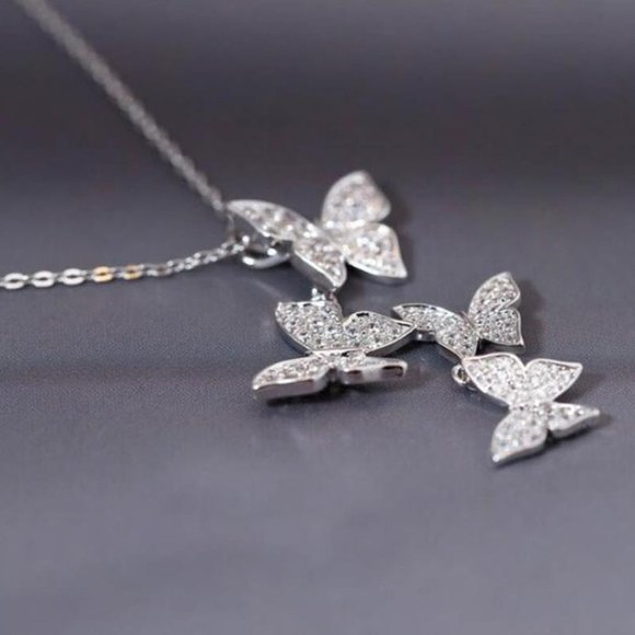 925 Sterling Silver Diamond Butterfly Necklace M - Picture 5 of 7